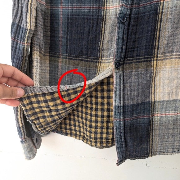 Desigual Men's Multicolor Plaid Button-Down Patchwork Accents Muslin Shirt ~ S/M - Picture 7 of 7